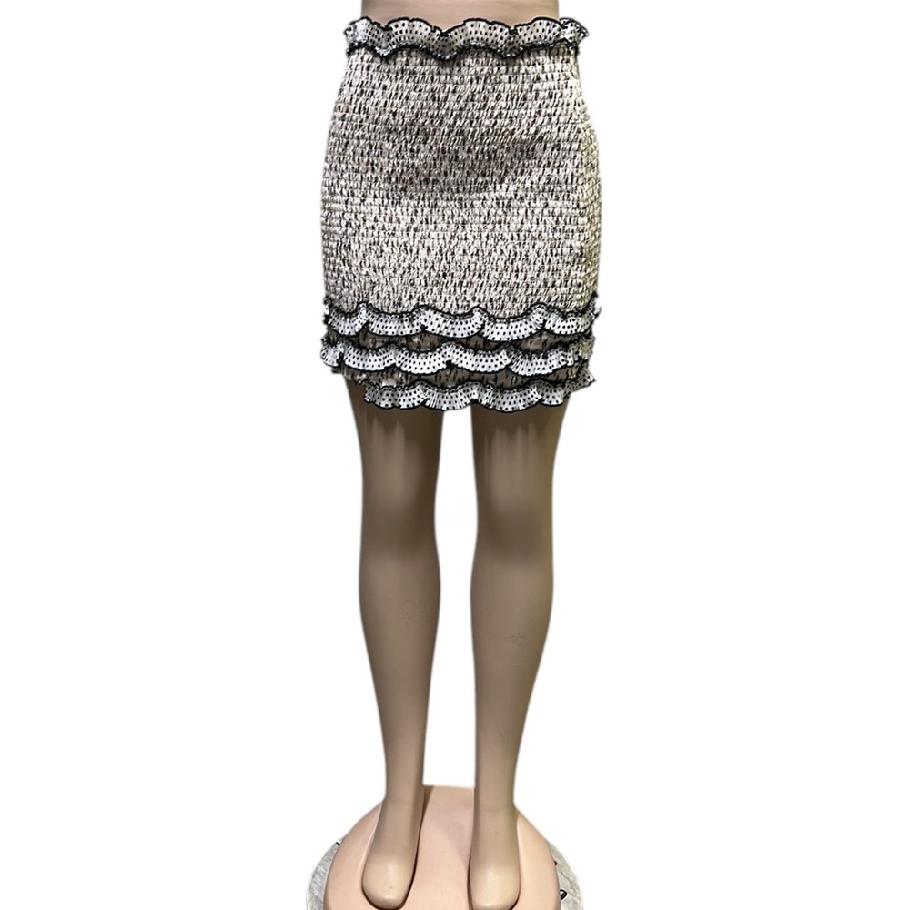 Elliatt Muse Cream Cheetah Animal Print Ruffled Bodycon Mini Skirt Womens Medium